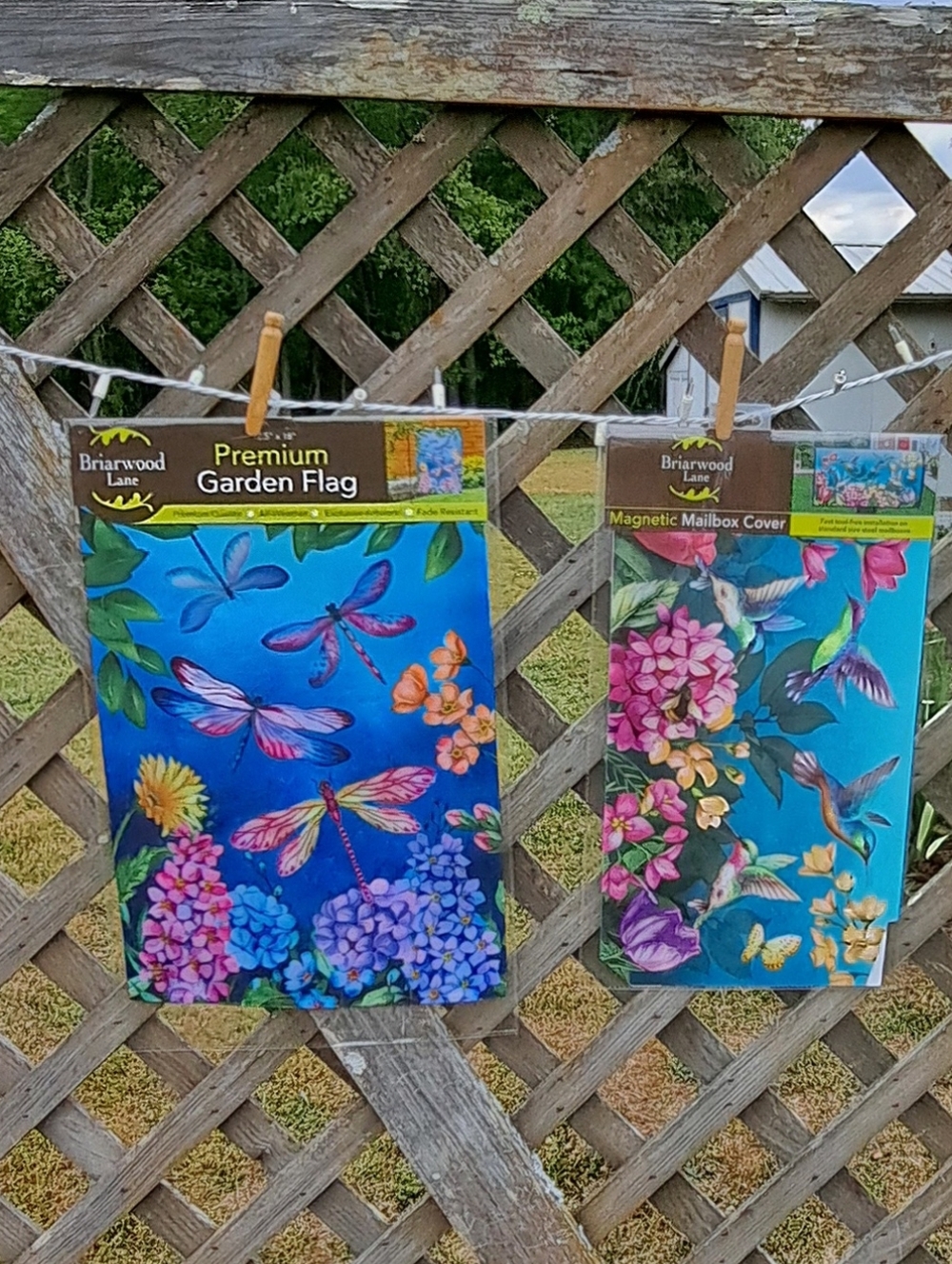 Set of 2 NWT Dragonfly Garden Flag & Hummingbird Mailbox Cover